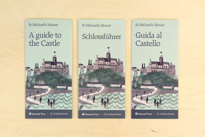 Three leaflets for St Michael's Mount in different languages.