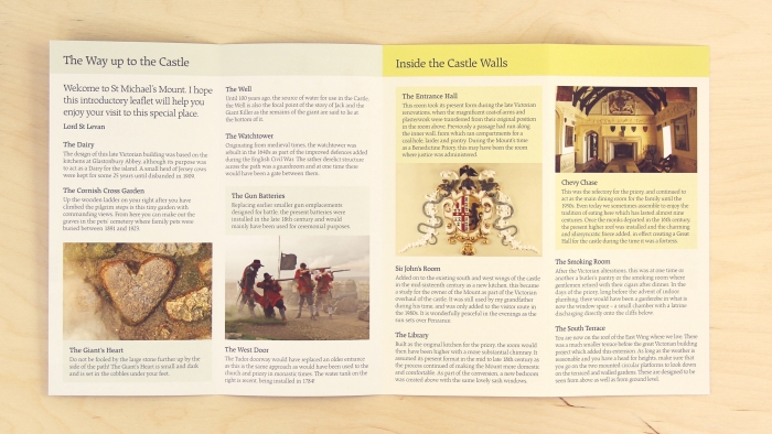 The inside of the fold-out St Michael's Mount leaflet.