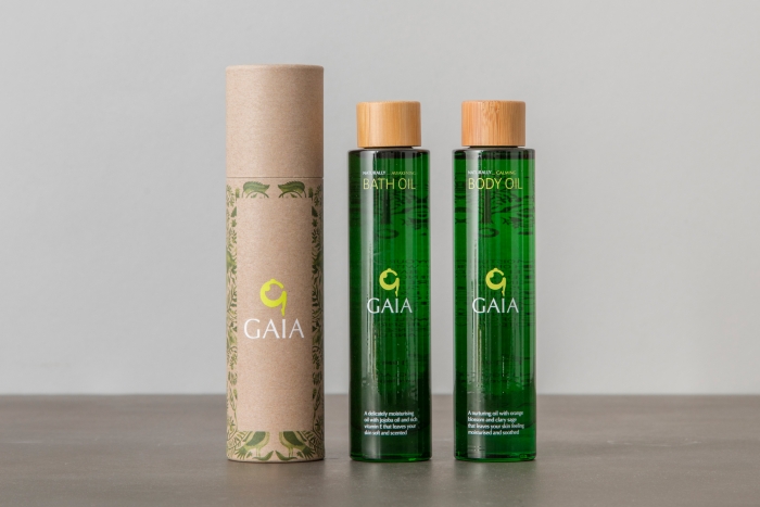 Bottles of Gaia Spa oils.
