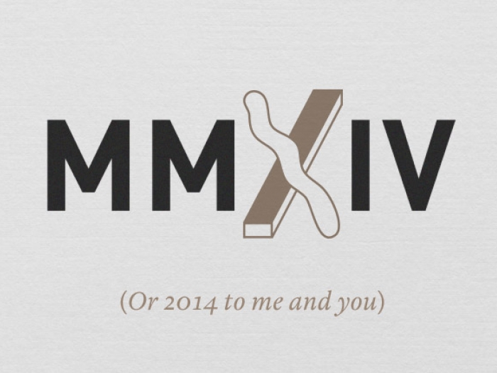A graphic of the Roman numerals MMXIV.