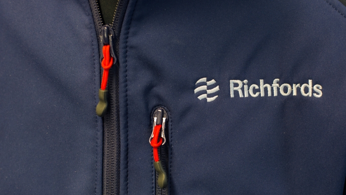 The Richfords logo and word mark embroidered on a zip-up fleece.