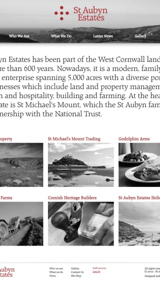 The St Aubyn Estates website homepage mocked up on iPad.