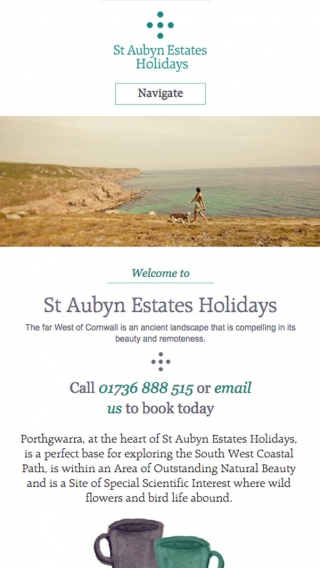The St Aubyn Estates Holidays website mocked up on mobile.