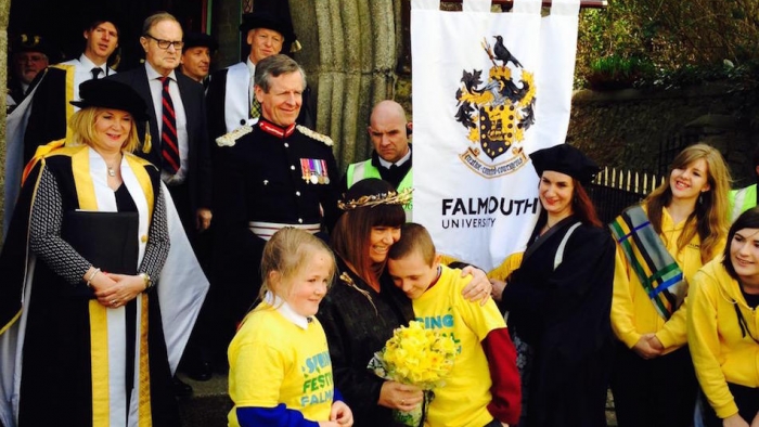 Dawn French, Anne Carlisle and others from Falmouth University at a ceremony.