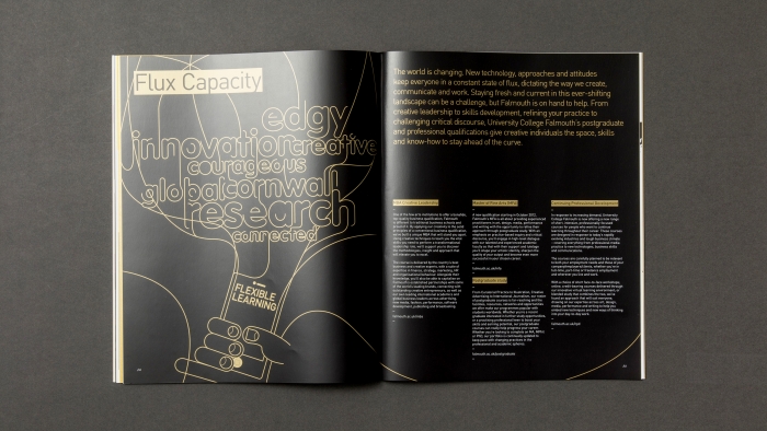 A double spread on flexible learning in Falmouth University's Scratch magazine.
