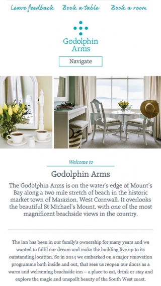 The Godolphin Arms website homepage mocked up on iPhone.