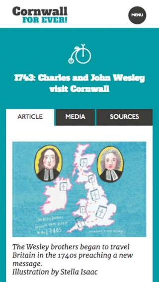 An article for the Cornwall For Ever! website mocked up on mobile.
