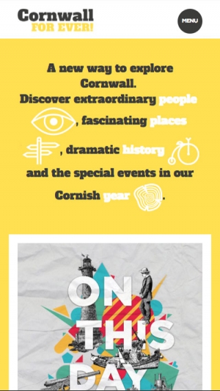 The homepage from the Cornwall For Ever! website by Nixon Design, mocked up on mobile.