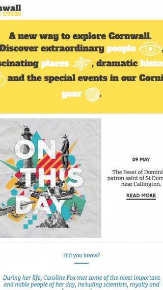 The homepage from the Cornwall For Ever! website by Nixon Design, mocked up on tablet.
