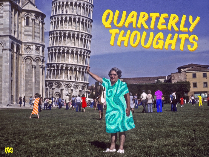 A woman poses as though she's propping up the Leaning Tower of Pisa.