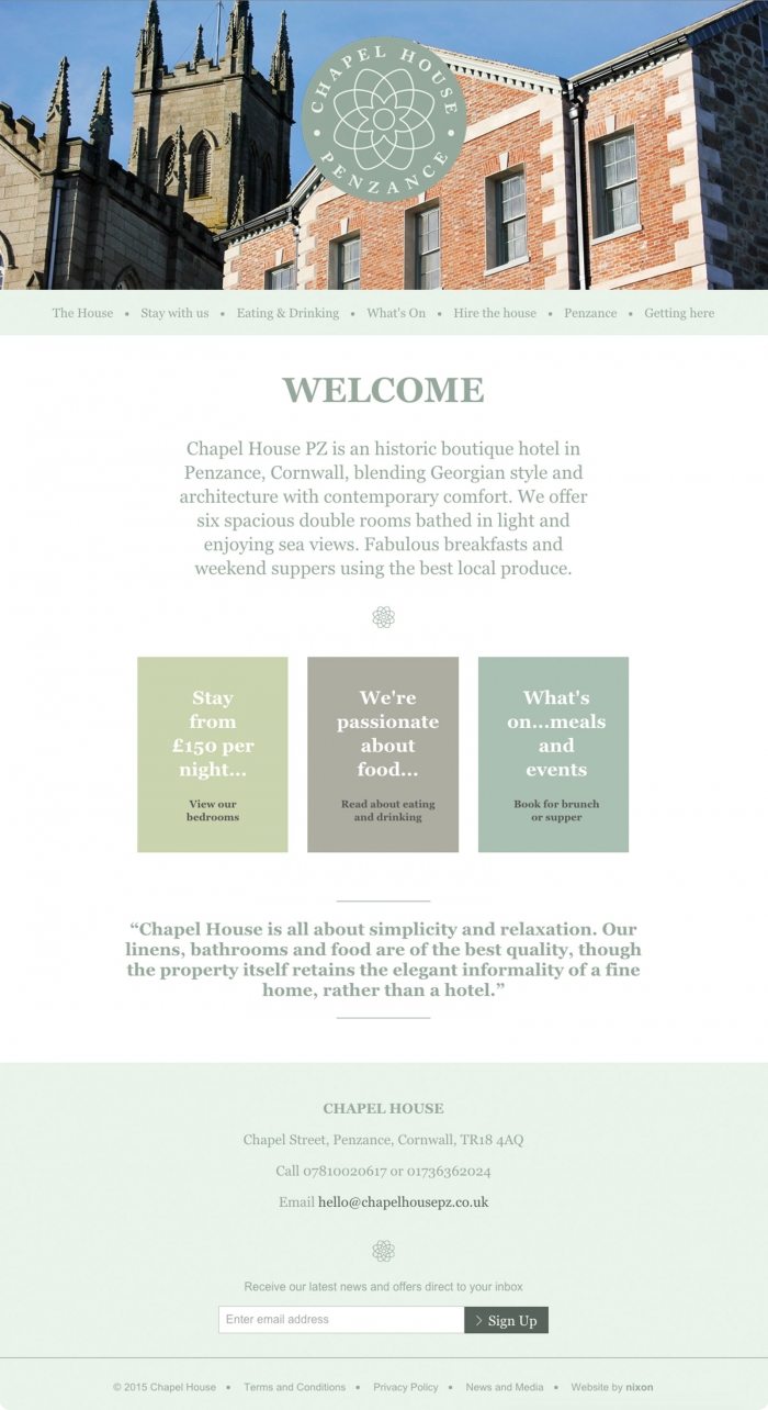 The Chapel House website homepage.