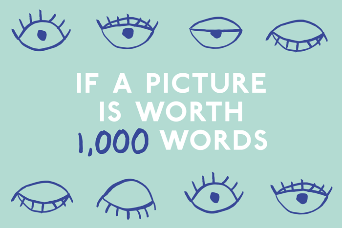 A gif animation showing blinking eyes and reading 'If a picture is worth 1,000 words'.
